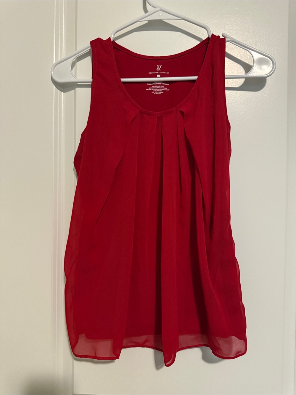 New York & Company Red Pleated Chiffon Camisole